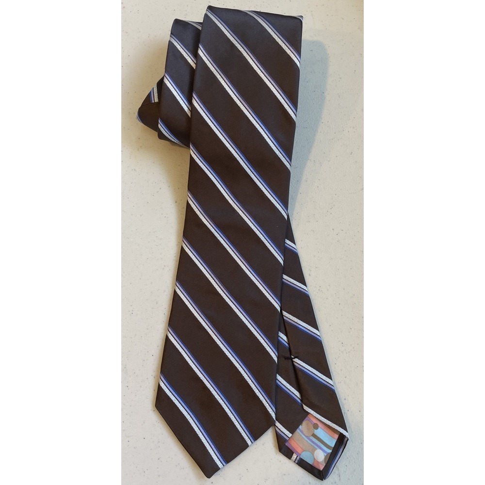 Ted Baker London 100% Silk Necktie Tie Brown Purple Silver Metallic Striped